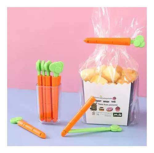 Clip Sellador De Bolsas X5 Pinza De Zanahoria Magnetico Color Naranja