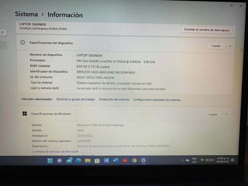 Laptop Asus Vivobook, 11th Gen Intel Core I3 8gb Ram. (Usado)