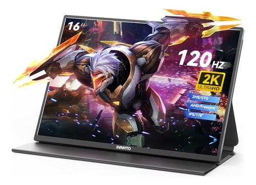 Monitor De Juegos Portátil Svantto 16 2k, 120 Hz 2 Ms Profes