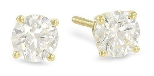 1 Pendientes Quilates De Diamantes Solitario 14k Amarillo Or