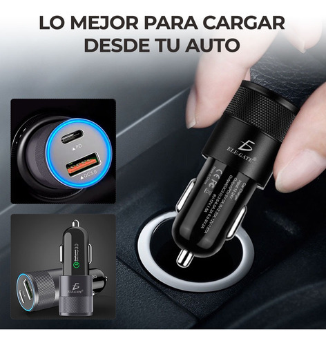 Turbo Cargador Qc3.0 Auto 2 Usb Carga Rápida Pd Tipo C 20w