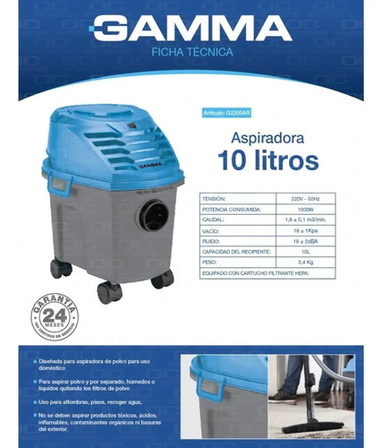 Aspiradora Gamma 10 Lts 1000w Seco/húmedo G2200ar | Envío gratis