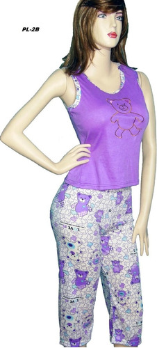 Pijama Conjunto Dama Franelilla Estampada+pantalon Capri