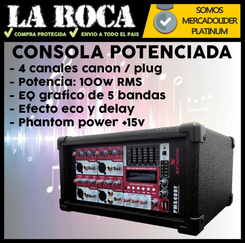 Consola Potenciada 4 Canales 100w Bluetooth Usb Efectos Cuo