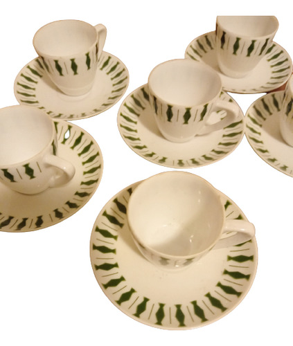 Juego 6 Pocillos De Café Con 6 Platitos Porcelana Japonesa