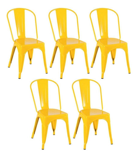 5 Cadeiras Iron Tolix Aço Metal Ferro Industrial  Cores Cor da estrutura da cadeira Amarelo
