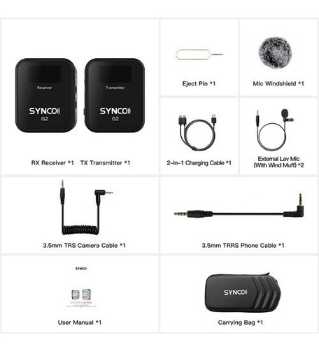 Imagen 3 de 10 de Microfono Inalambrico + Corbatero Synco G2 (a1) Hasta 150mts