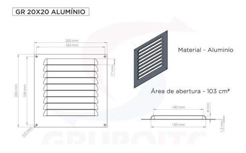 Kit 4 Grades De Ventilação Alumínio Itc 20x20cm Motorhome