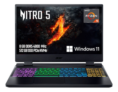 Laptop Gaming Nitro 5 Ryz 5 8gb 512gb 15.6 165hz Rtx 3050 Color Negro