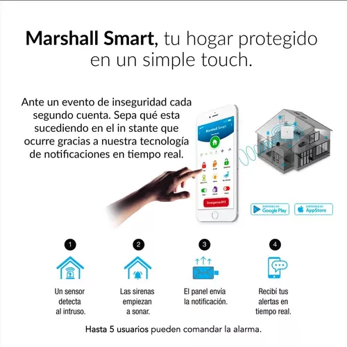 Kit Alarma Casa Marshall Ip Wifi Inalámbrica Domiciliaria Internet App  Celular Sirena Sensores Inalámbrica Garantía