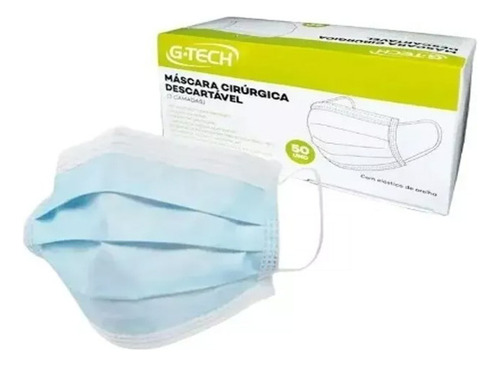 Kit 5 Mascara Cirurgica G-tech 50 Unidades Por Caixa Cor Azul Desenho Do Tecido Liso