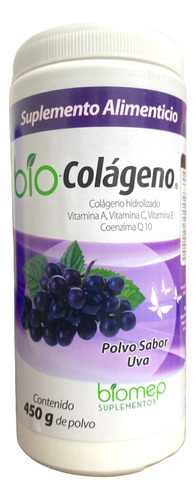 Bio Colágeno Hidrolizado En Polvo Con Vitaminas Bote 450g Sabor Uva