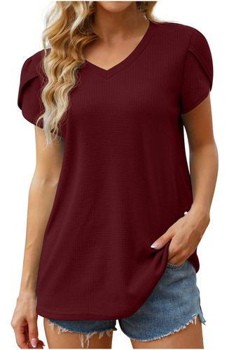 Blusa Tipo Túnica Holgada De Manga Corta Con Cuello En V Par