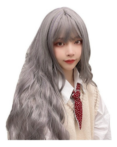 Peluca Larga Gris Rizada For Mujer