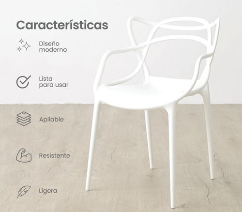 Silla Plastico Reforzada Apilable Comedor Exterior Jardin Color Blanco Smart Tech HY-01