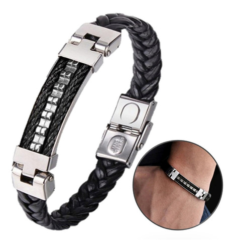 Pulseira Masculina Couro Executiva Folheada Dourada Ou Negra