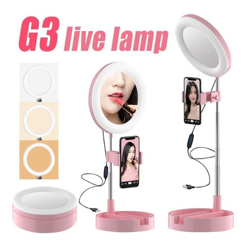 Imagen 3 de 8 de Espejo Para Maquillaje Tocador Soporte Celular 3 Luz Led Usb