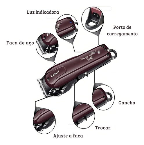 Máquina De Cortar Cabelo Kemei Sem Fio Recarregável Km-2600