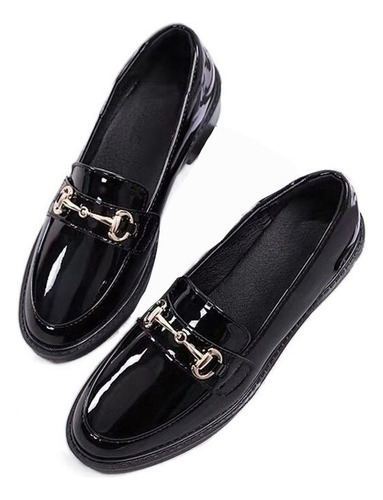 Mocasines Dama Zapatos Confort De Vintage Británico De Negro
