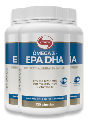 Kit 3 Ômega 3 Epa Dha 1000mg Vitafor Com 120 Cápsulas