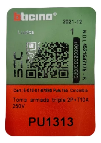 Tomacorriente Triple 10a Luzica Armado Bticino Ref Pu1313