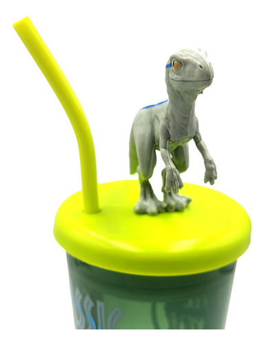 Vaso Con Tapa Y Popote Jurassic World Original Dinosaurio 3d
