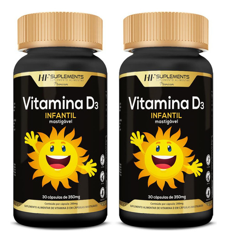 2x Vitamina D3 Infantil 350mg 30cps Mastigavel Hf Suplements