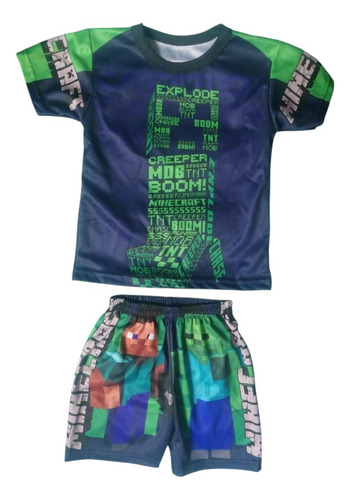 Playera Short Y Gorra Sublimada Minecraft Niños