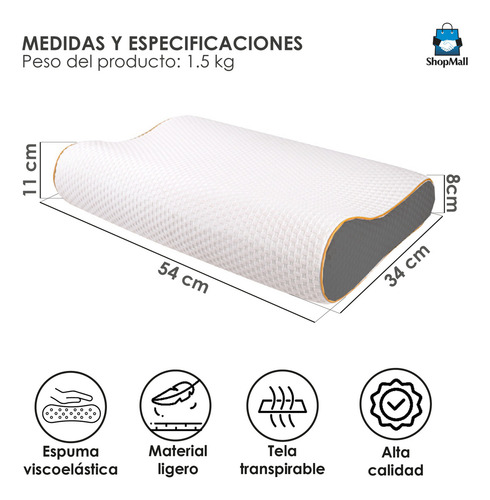 Almohada Ortopédica Ergonómica Cervical Memory Foam Gel Color Blanco