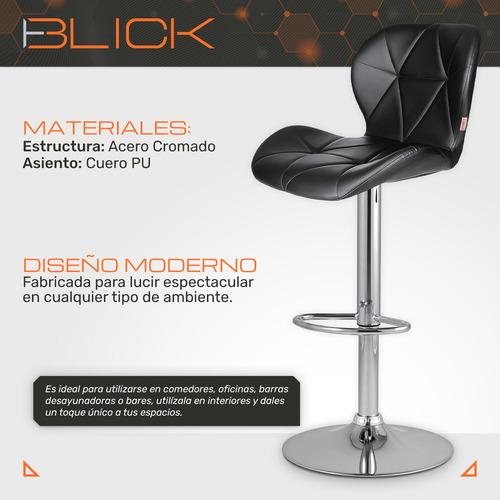 Set De 2 Bancos Barra Cocina Silla Regulable Diseño Blick Acabado de la estructura Cromado Color Negro
