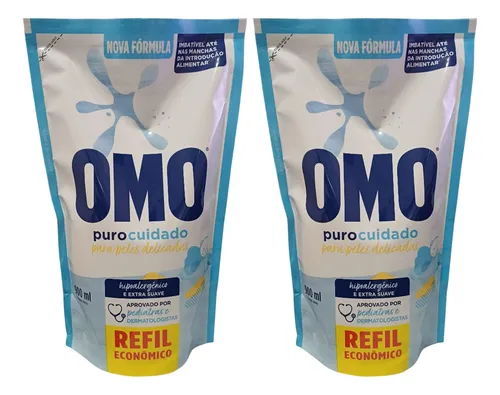 Kit 2 Sabão Líquido Omo Puro Cuidado Extra Suave Refil 900ml