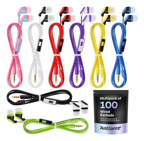 Justjamz 100× Multipack De Auriculares Con Cable Con Micrófo