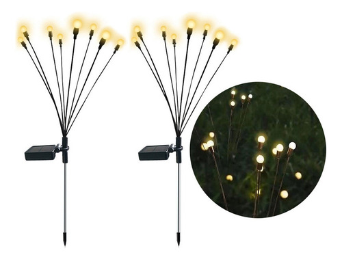 Kit 2 Luminaria Solar Para Jardim Luz Vaga-lume 8 Leds