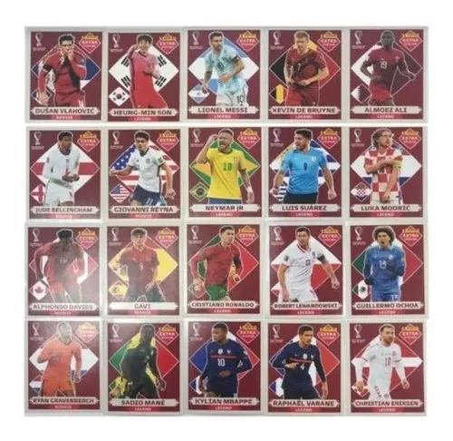 20 Figurinhas Legends Bordô Coleção Completa Copa Qatar 2022