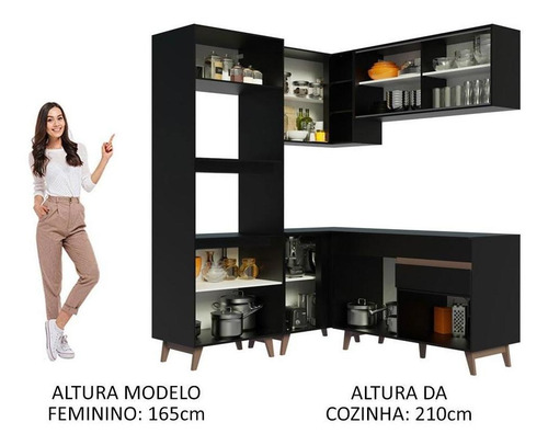 Cocina Integral Completa Modular Madesa Reims Esquinero 332cm Negro 01