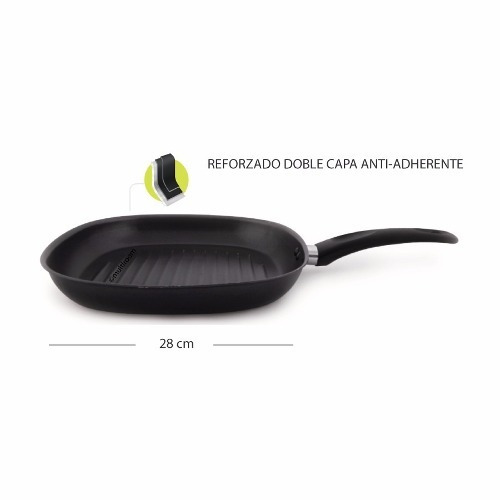 Imagen 2 de 3 de Sarten Tipo Grill Parrilla Antiadherente Reforzado Chef Saba
