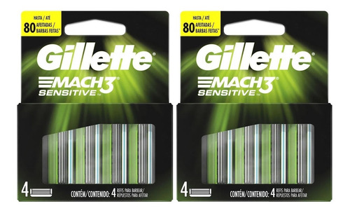Pack 8 Repuestos Maquina De Afeitar Gillette Mach3 Sensitive