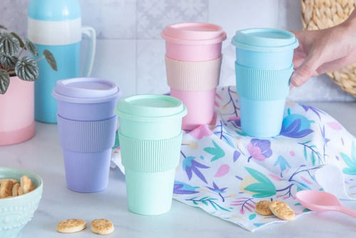 Imagen 3 de 4 de Vaso Termico Cafe Tapa Silicona Reutilizable Lisos Viaje