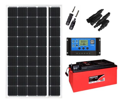 Kit 2 Placa Solar 210w Controlador 30a Lcd Bateria 240ah