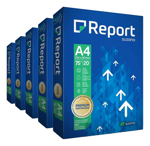 Kit 5 Pacotes Papel Sulfite Resmas A4 Premium Report 75g/m²
