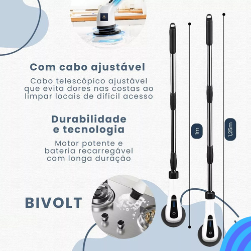 Esfregão De Limpeza Elétrico Mop 9 Em 1 Giratório Geral Recarregável 360 Multiuso Vidro Piso Parede Azulejo Premium Sem Fio Portátil Multifuncional Cabo Ajustável Todos Ambientes Gollden Store Gs