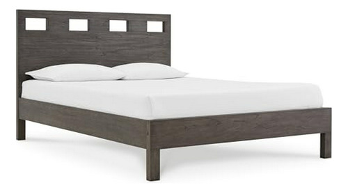 Cama Matrimonial Benjara Yee, Madera Gris, 4 Cajones Lateral