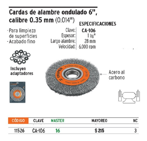 Cepillo Alambre De Acero Amoladora Banco 6 Pulgadas Truper