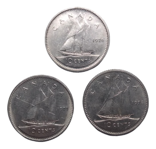  Monedas Canadá 10 Centavos 3 Piezas Diferentes Fechas