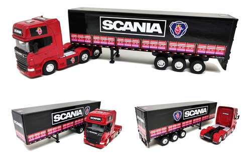 Miniatura Caminhão Scania R730 + Carreta Lona Escala 1/64