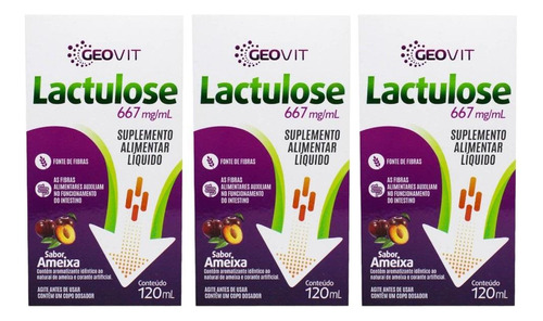 Kit Lactulose Sabor Ameixa Com 3 Caixas De 120ml Cada