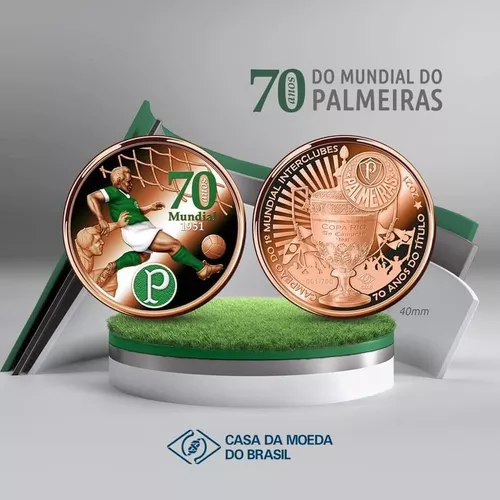 Medalha 70 Anos do Mundial do Palmeiras 1951 Cupro-Níquel Caravelas Coleções