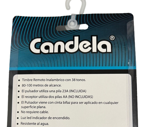 Timbre Inalámbrico Candela 80-100mts 38 Melodias 7278 Color Blanco
