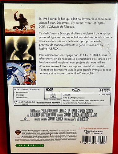 Película Dvd 2001 Odisea Del Espacio Kubrick Francesa Rara (Usado)