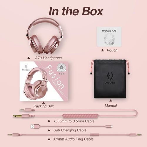 Fone Ouvido Sem Fio Oneodio Fusion A70 Dj Hi-res Audio Rosa